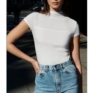 Marcella Women's Off White Sheer Mock Neck Short Sleeve Darcey Top Size 3XL NWT